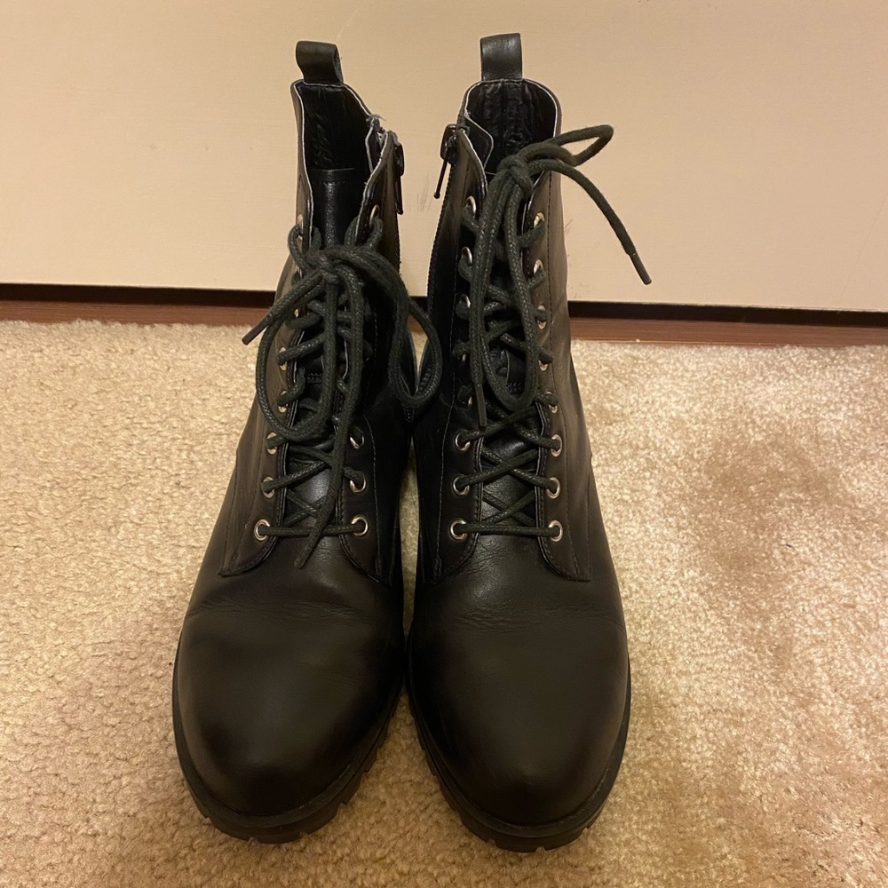 Black Real Leather Combat Boots